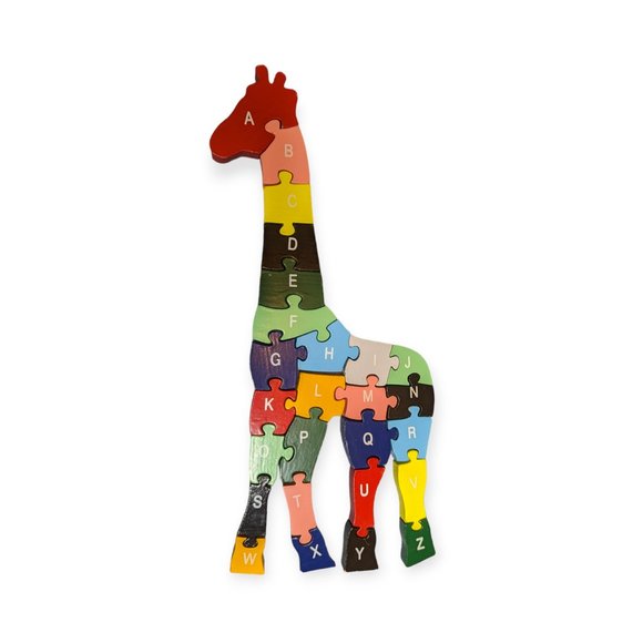 Wooden Rainbow Giraffe Alphabet & Numbers Puzzle - Picture 1 of 6